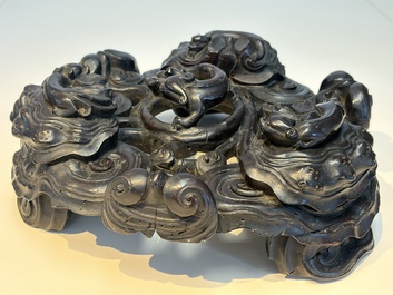 Two large Chinese carved wooden stands, 19th C.