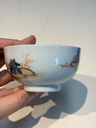Ten Chinese Imari-style 'Riverscape' cups and saucers, Qianlong