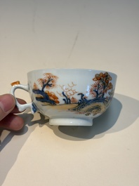 Ten Chinese Imari-style 'Riverscape' cups and saucers, Qianlong