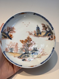 Ten Chinese Imari-style 'Riverscape' cups and saucers, Qianlong