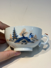 Ten Chinese Imari-style 'Riverscape' cups and saucers, Qianlong