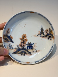 Ten Chinese Imari-style 'Riverscape' cups and saucers, Qianlong