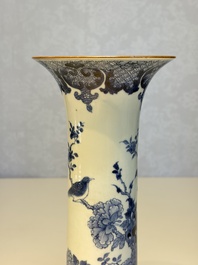A Chinese blue and white five-piece garniture with birds among flowering branches, Qianlong
