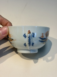 Ten Chinese Imari-style 'Riverscape' cups and saucers, Qianlong