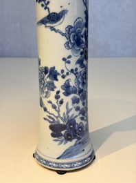 A Chinese blue and white five-piece garniture with birds among flowering branches, Qianlong