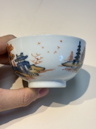 Ten Chinese Imari-style 'Riverscape' cups and saucers, Qianlong