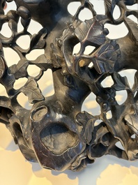 Two large Chinese carved wooden stands, 19th C.