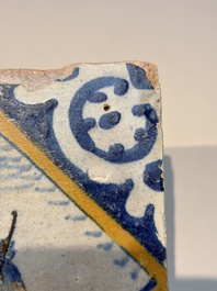 A polychrome Dutch Delft maiolica 'Drummer' diamond tile, 16th C.