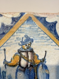 A polychrome Dutch Delft maiolica 'Drummer' diamond tile, 16th C.