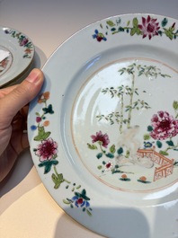 Six Chinese famille rose 'Flower Garden' plates, Qianlong