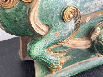 A large Chinese sancai-glazed pottery 'Buddhist Lion' roof tile, Ming