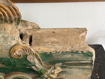 A large Chinese sancai-glazed pottery 'Buddhist Lion' roof tile, Ming
