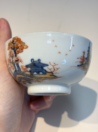 Ten Chinese Imari-style 'Riverscape' cups and saucers, Qianlong