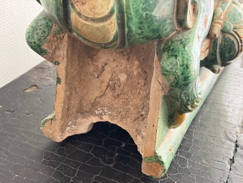 A large Chinese sancai-glazed pottery 'Buddhist Lion' roof tile, Ming