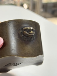 Two Chinese bronze censers, one with a wooden cover,  Ti An 惕庵 mark, 19th C.