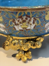 A Chinese cloisonn&eacute; quatrefoil jardini&egrave;re with later European-mounted feet, 18/19th C.