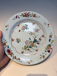 Nine Chinese famille rose plates with floral design, Qianlong