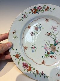 Nine Chinese famille rose plates with floral design, Qianlong