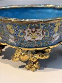 A Chinese cloisonn&eacute; quatrefoil jardini&egrave;re with later European-mounted feet, 18/19th C.