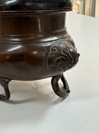 Two Chinese bronze censers, one with a wooden cover,  Ti An 惕庵 mark, 19th C.