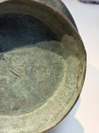 An extremely rare Chinese archaic bronze wine vessel, 'Hu 壺', Warring States period