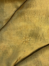 A Chinese imperial yellow-ground embroidered silk 'Nine Symbols' lady's 'Dragon' robe, 'Ji Fu' 吉服, 19th C.