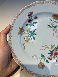 Nine Chinese famille rose plates with floral design, Qianlong