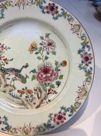 Nine Chinese famille rose plates with floral design, Qianlong