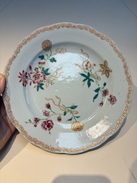 Nine Chinese famille rose plates with floral design, Qianlong