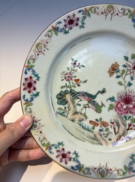 Nine Chinese famille rose plates with floral design, Qianlong
