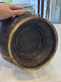 A fine and large Chinese archaistic gilt-bronze vase with handles, Ming