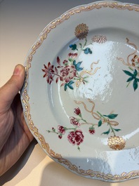 Nine Chinese famille rose plates with floral design, Qianlong