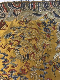 A Chinese yellow-ground kesi silk 'Dragon' panel, 18/19th C.