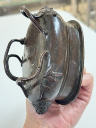 Two Chinese bronze censers, one with a wooden cover,  Ti An 惕庵 mark, 19th C.