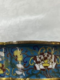 A Chinese cloisonn&eacute; quatrefoil jardini&egrave;re with later European-mounted feet, 18/19th C.