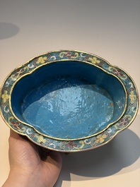 A Chinese cloisonn&eacute; quatrefoil jardini&egrave;re with later European-mounted feet, 18/19th C.