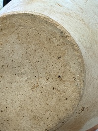 A Chinese straw-glazed pottery amphora with double dragon-shaped handles, Tang