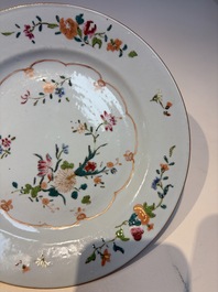 Nine Chinese famille rose plates with floral design, Qianlong
