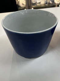 A pair of Chinese sacrificial blue-glazed jardini&egrave;res, Yongzheng mark, 19th C.