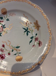 Nine Chinese famille rose plates with floral design, Qianlong