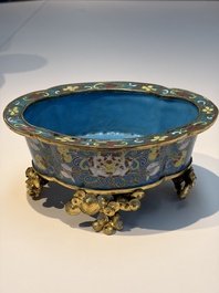 A Chinese cloisonn&eacute; quatrefoil jardini&egrave;re with later European-mounted feet, 18/19th C.