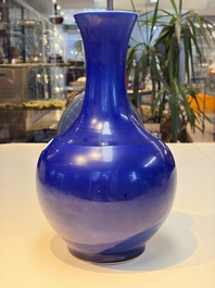 A Chinese blue-glazed bottle vase, 19th C.