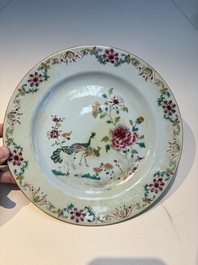 Nine Chinese famille rose plates with floral design, Qianlong
