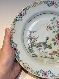 Nine Chinese famille rose plates with floral design, Qianlong