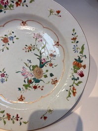 Nine Chinese famille rose plates with floral design, Qianlong