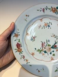 Nine Chinese famille rose plates with floral design, Qianlong