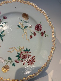 Nine Chinese famille rose plates with floral design, Qianlong
