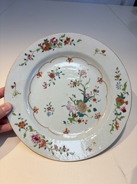 Nine Chinese famille rose plates with floral design, Qianlong