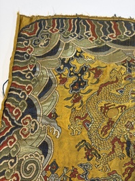 A Chinese yellow-ground kesi silk 'Dragon' panel, 18/19th C.