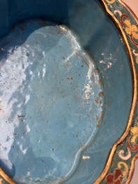 A Chinese cloisonn&eacute; quatrefoil jardini&egrave;re with later European-mounted feet, 18/19th C.